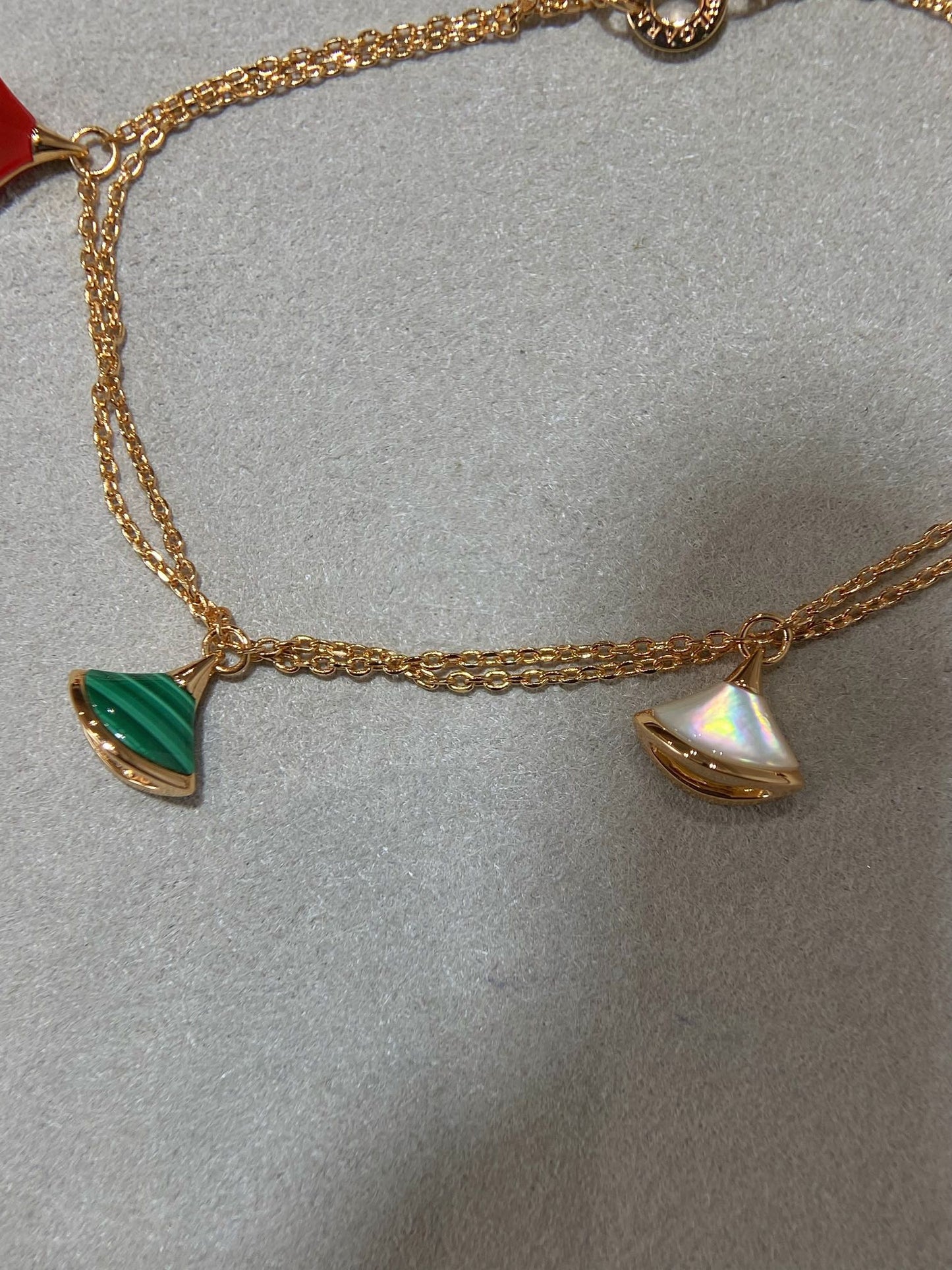 BVLGARI BVL 4 MOTIF MOP GOLD DOUBLE CHAIN BRACELET