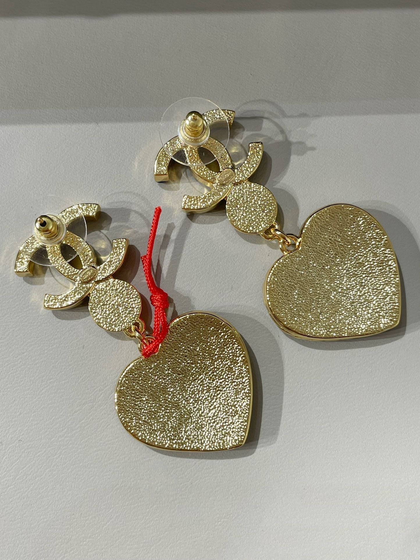 Chanel Heart Blue Denim Drop Earrings