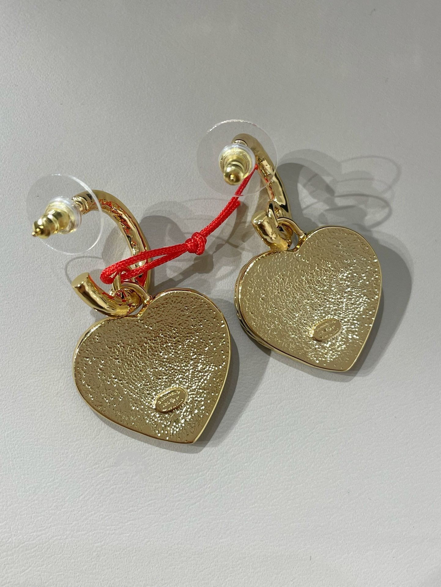 Chanel Heart Blue Denim Light Gold Hoop Earrings