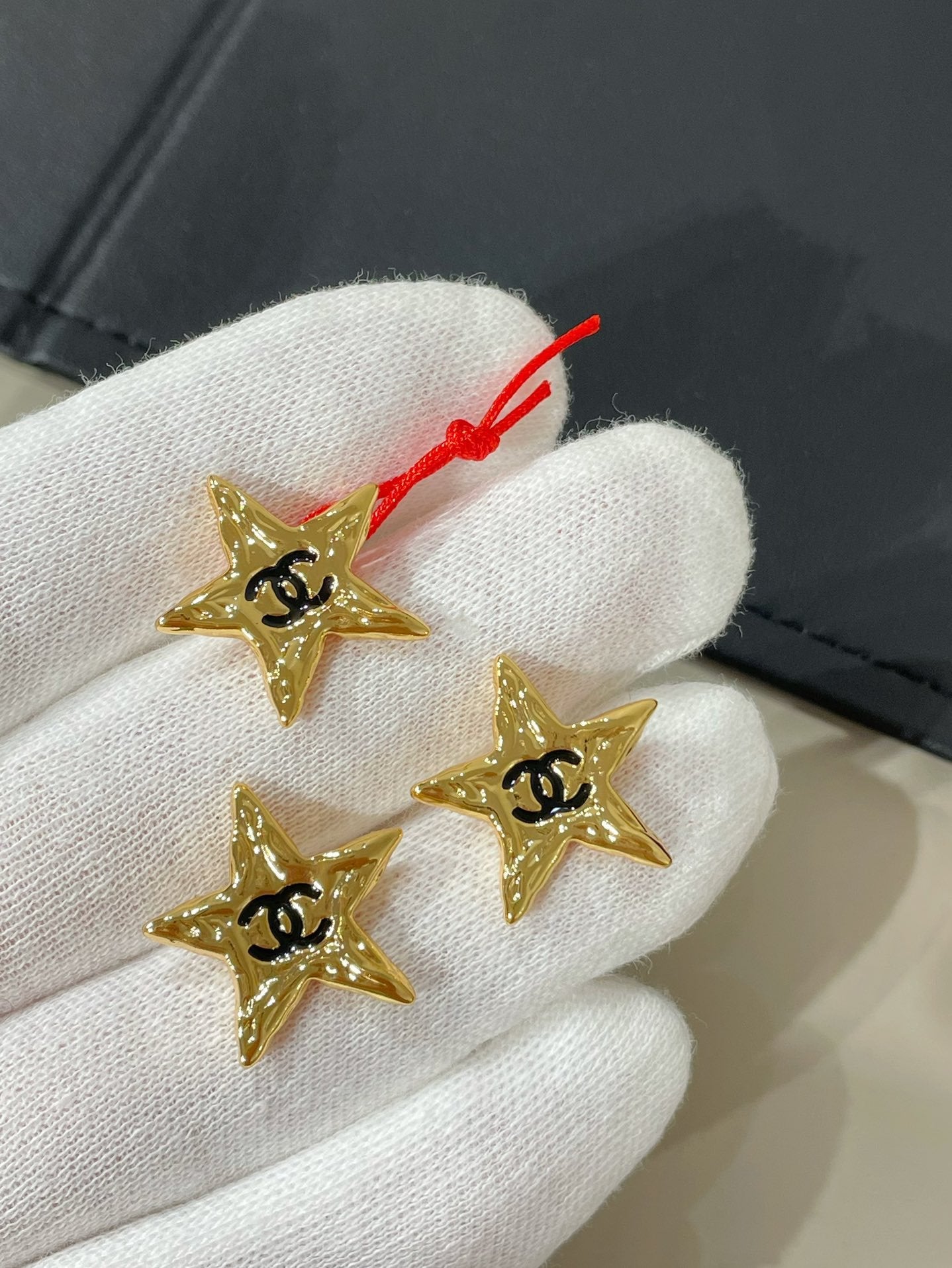 Chanel Star Black Enamel Stud Earrings