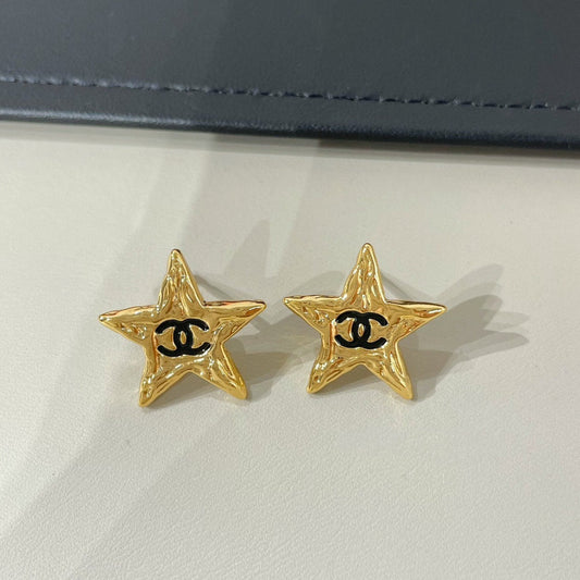 Chanel Star Black Enamel Stud Earrings