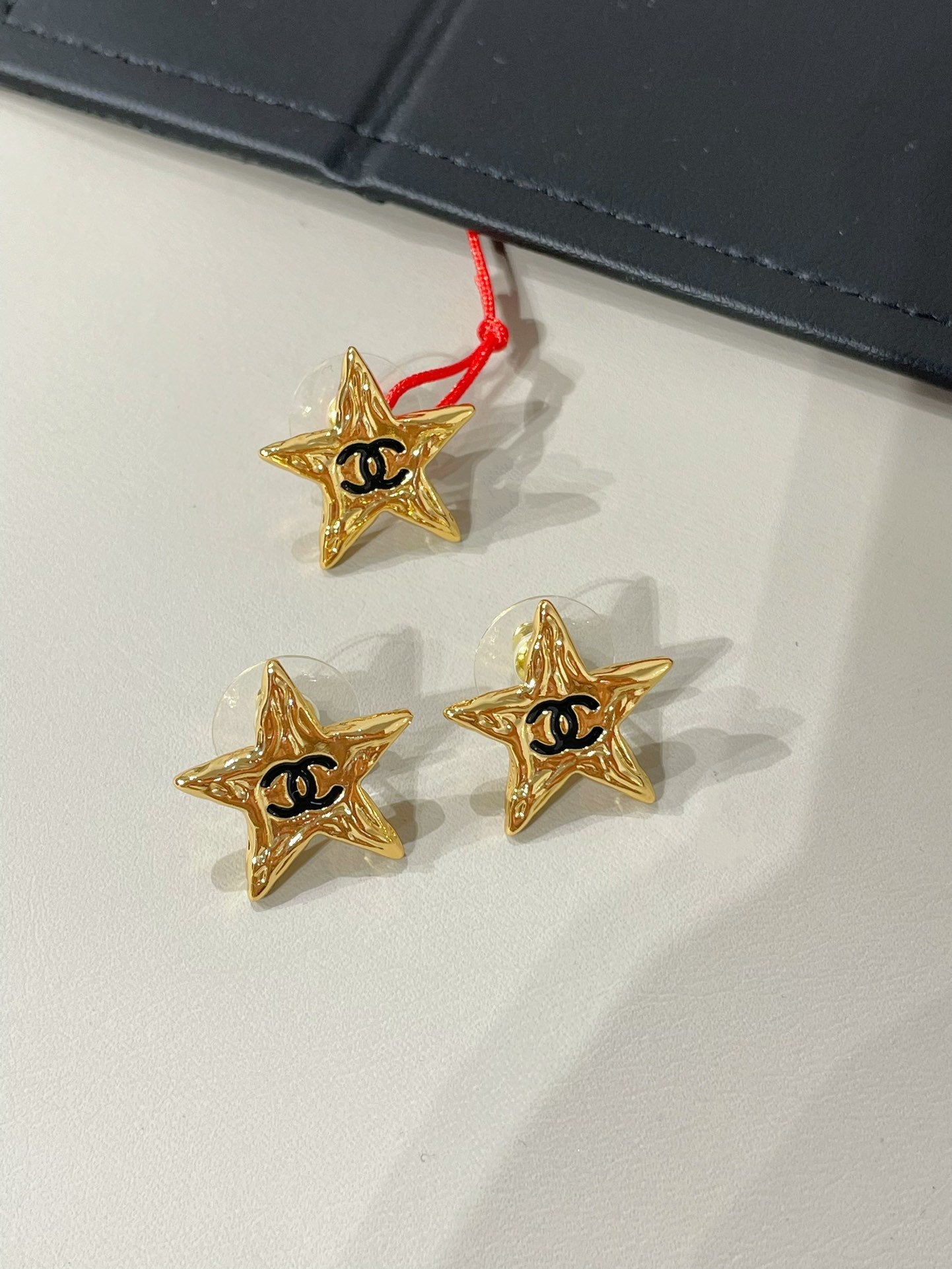 Chanel Star Black Enamel Stud Earrings