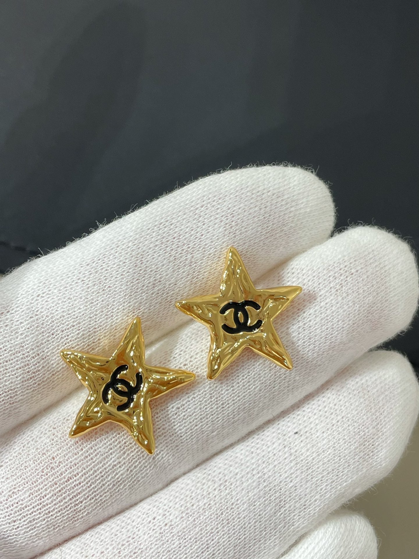 Chanel Star Black Enamel Stud Earrings