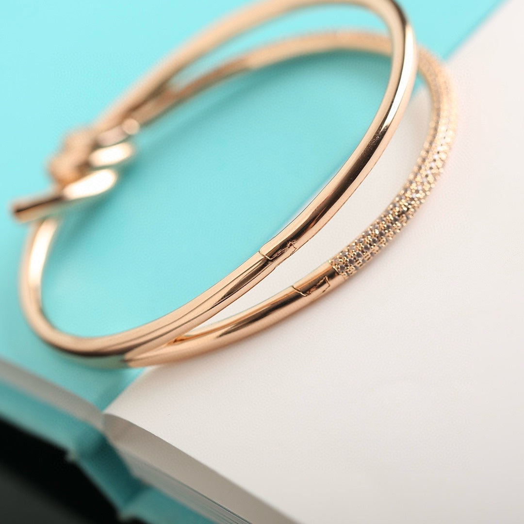 TIFFANY KNOT DOUBLE ROW PINK GOLD DIAMOND BRACELET