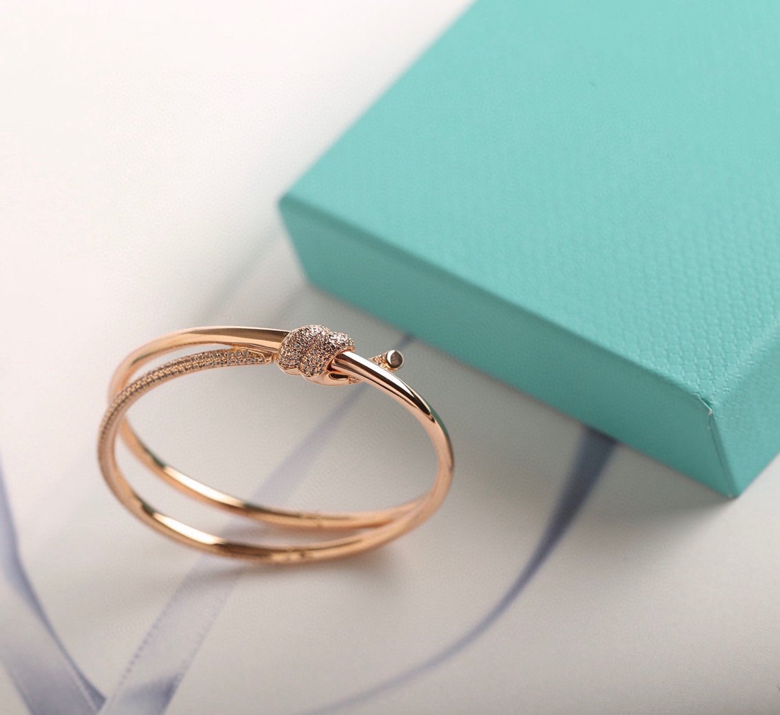 TIFFANY KNOT DOUBLE ROW PINK GOLD DIAMOND BRACELET