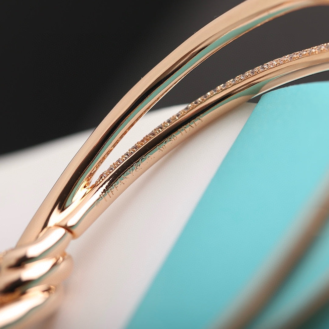 TIFFANY KNOT DOUBLE ROW PINK GOLD DIAMOND BRACELET