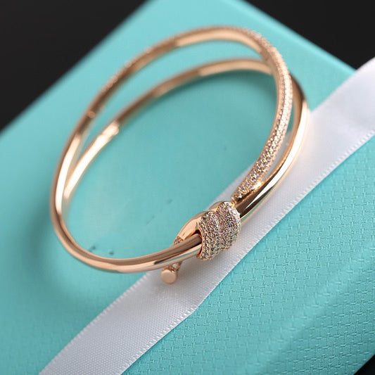 TIFFANY KNOT DOUBLE ROW PINK GOLD DIAMOND BRACELET