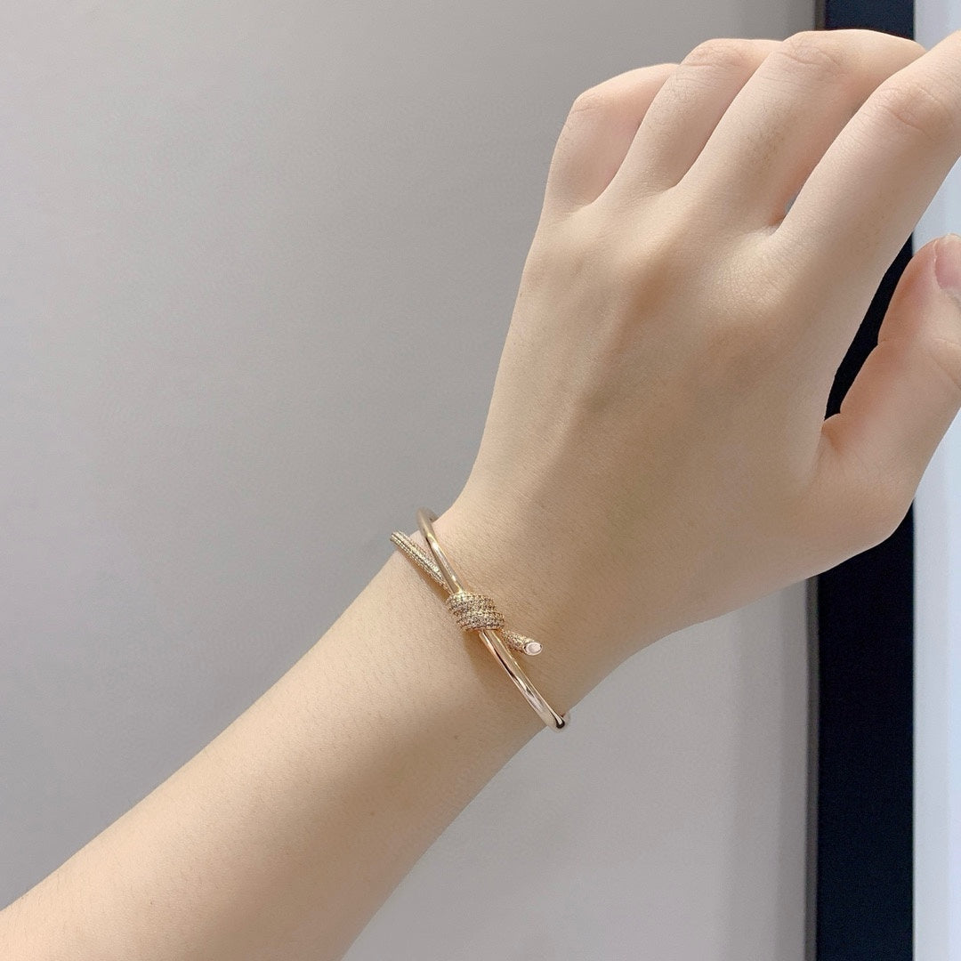 TIFFANY KNOT DOUBLE ROW PINK GOLD DIAMOND BRACELET