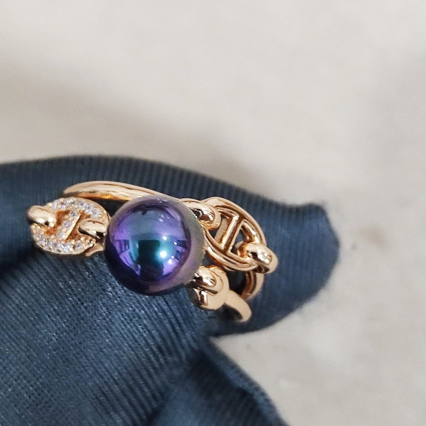 HERMES HM Pig Nose Black Pearl Rose Gold Ring