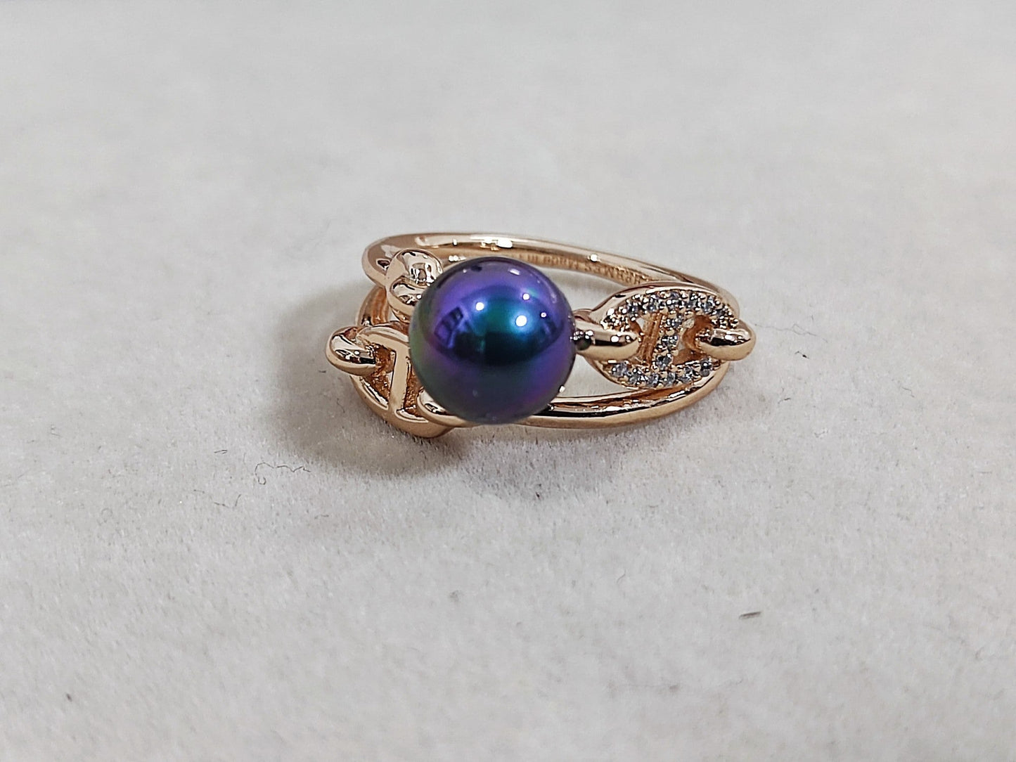 HERMES HM Pig Nose Black Pearl Rose Gold Ring
