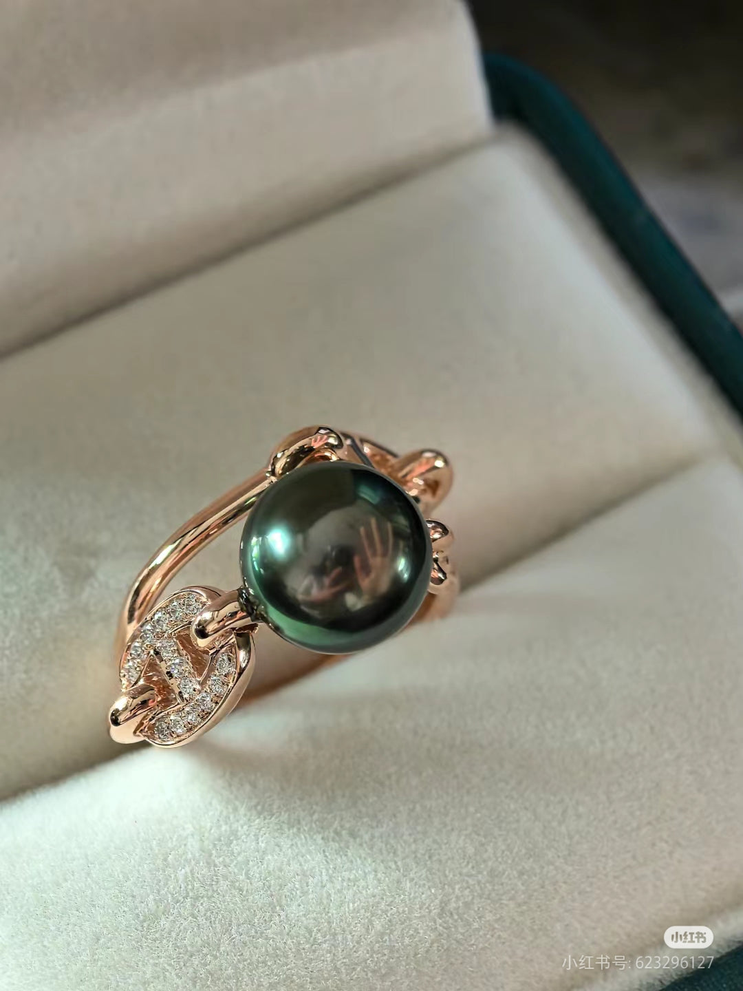 HERMES HM Pig Nose Black Pearl Rose Gold Ring