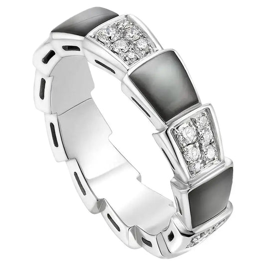 BVLGARI SERPENTI RING SILVER DIAMOND BLACK MOP 4MM