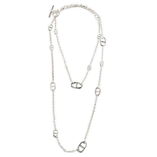 HERMES HM FARANDOLE 120 LONG SILVER NECKLACE