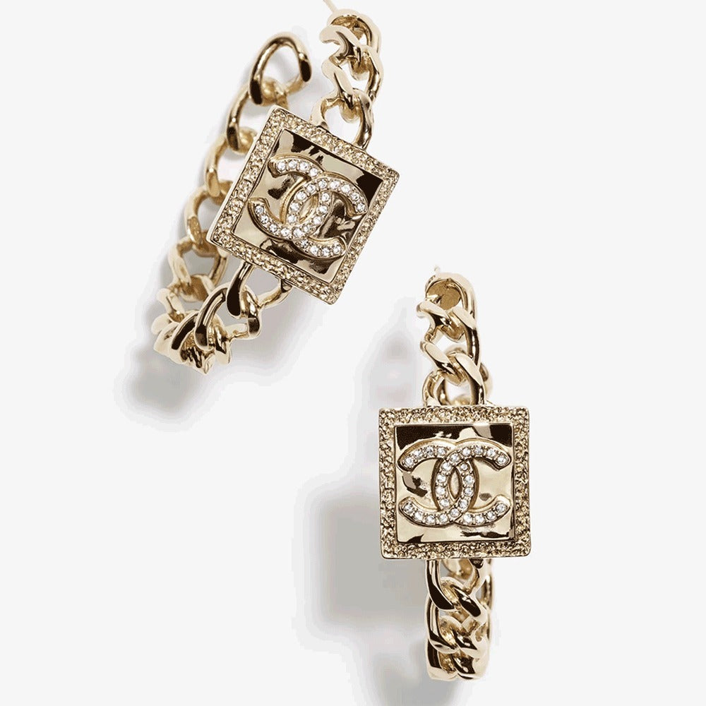 Chanel Logo Pink Gold Hoop Earrings