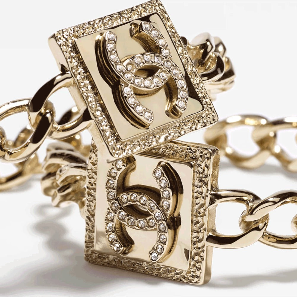 Chanel Logo Pink Gold Hoop Earrings