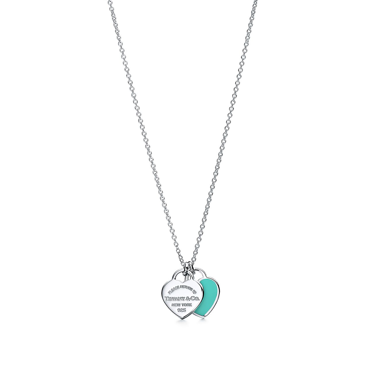 TIFFANY DOUBLE HEART TAG PENDANT SILVER MINI NECKLACE