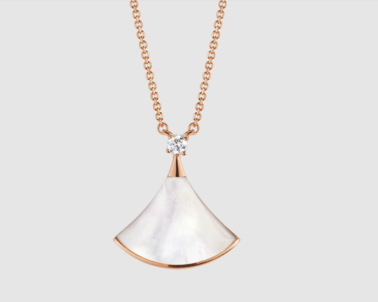 BVLGARI DREAM NECKLACE WHITE MOP PINK GOLD 1 DIAMOND