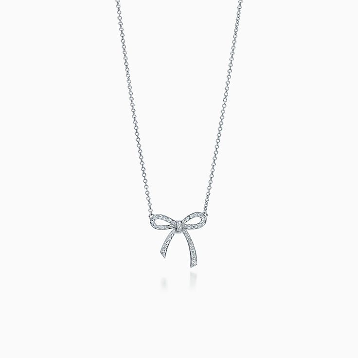 TIFFANY RIBBON NECKLACE BOW PENDANT DIAMOND CHARM CHAIN