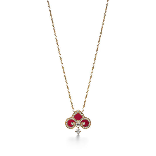 TIFFANY FLEUR DE LIS PINK GOLD DIAMOND NECKLACE