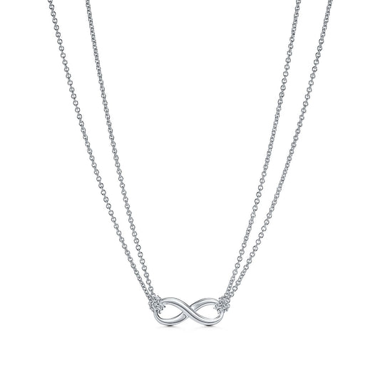 TIFFANY SILVER INFINITY DOUBLE CHAIN NECKLACE