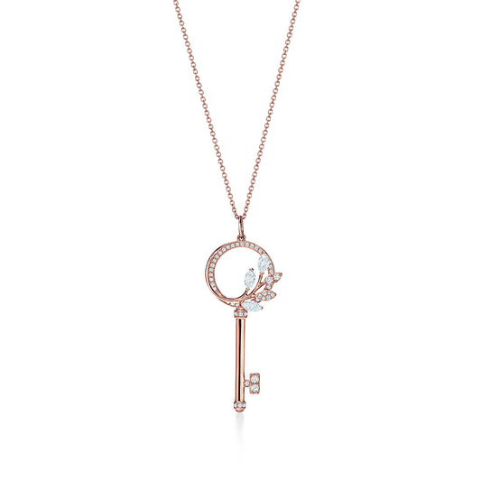 TIFFANY VICTORIA  DIAMOND PINK GOLD VINE CIRCLE KEY NECKLACE
