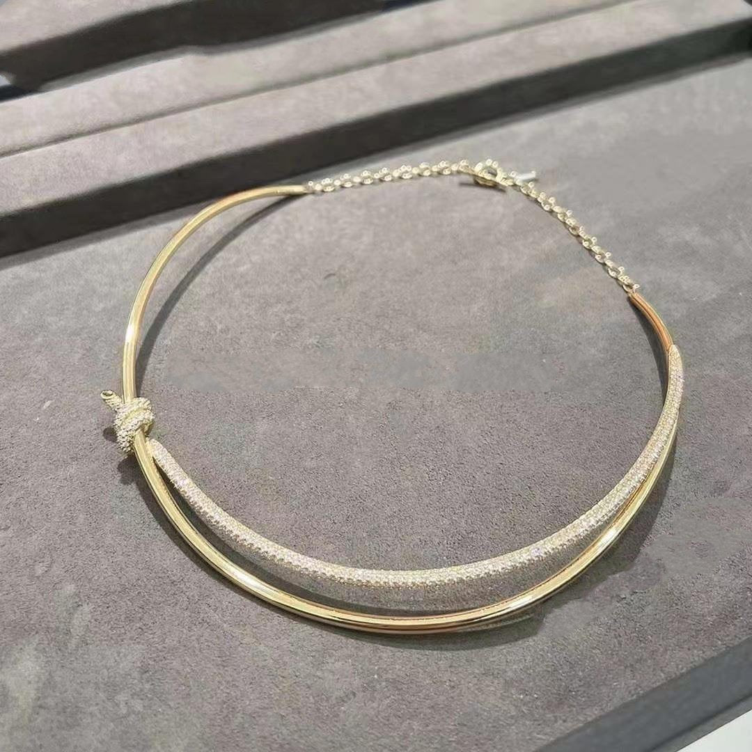 TIFFANY KNOT DOUBLE ROW NECKLACE IN YELLOW GOLD WITH DIAMONDS
