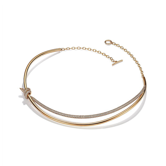 TIFFANY KNOT DOUBLE ROW NECKLACE IN YELLOW GOLD WITH DIAMONDS