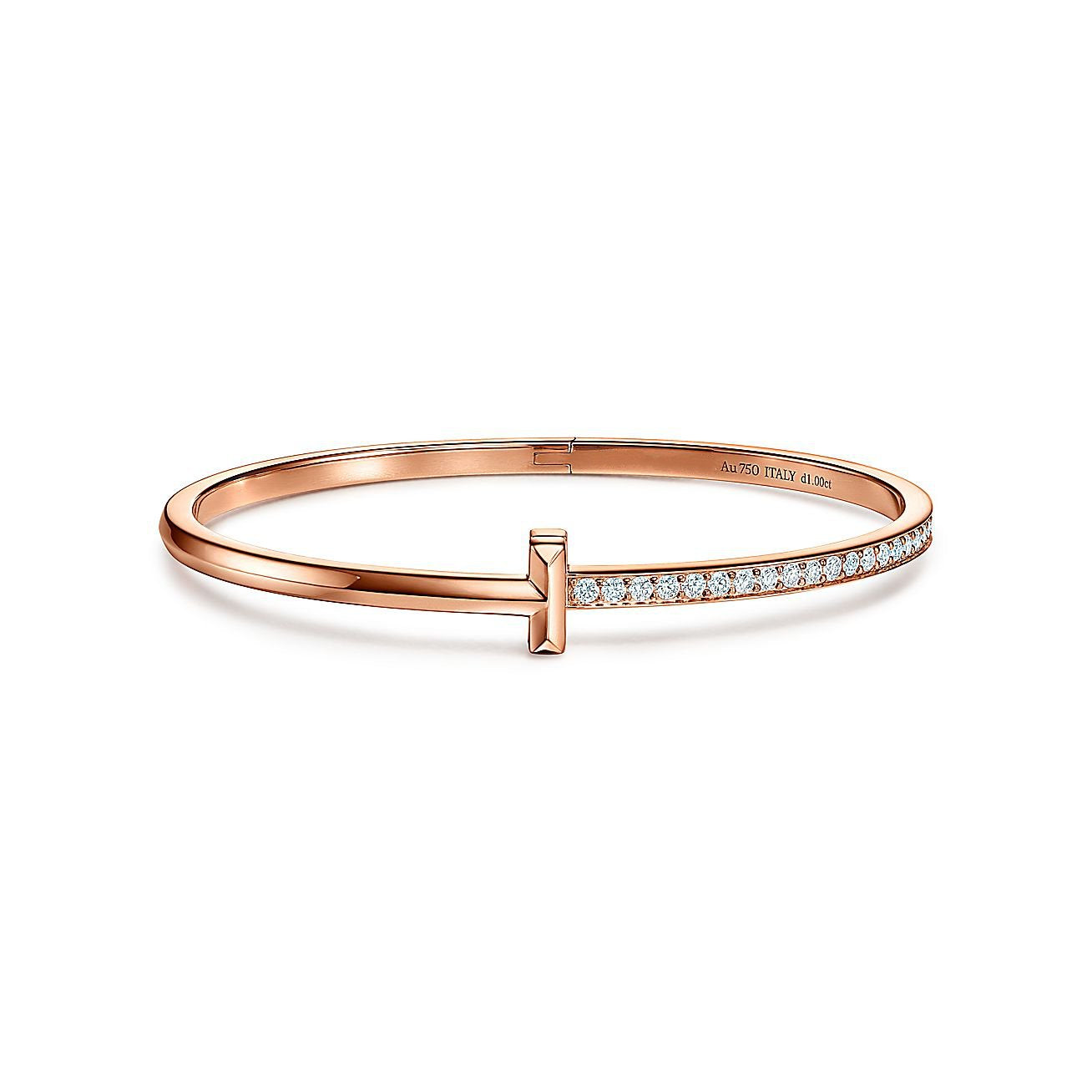 TIFFANY NARROW T1 HINGED BANGLE DIAMOND PINK GOLD