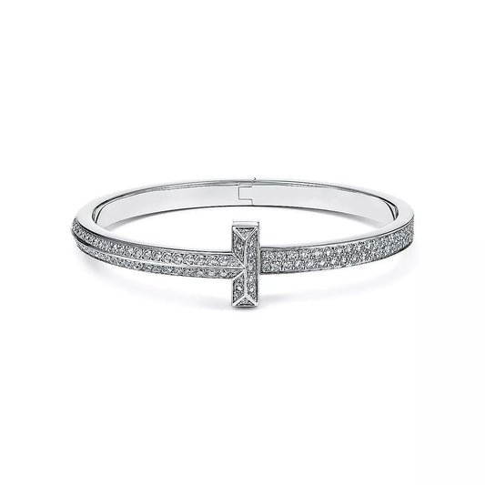 TIFFANY WIDE DIAMONDS HINGED BANGLE SILVER