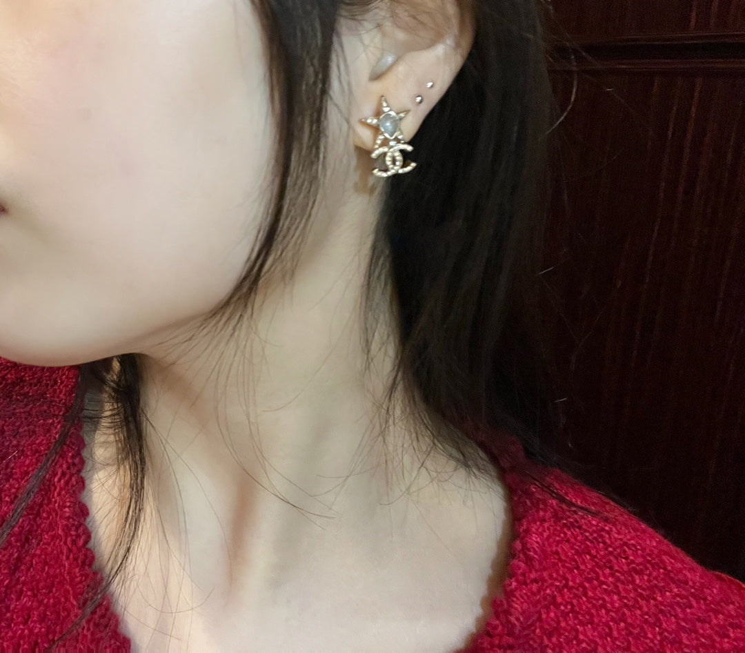 Chanel Double C Gold Star Earrings