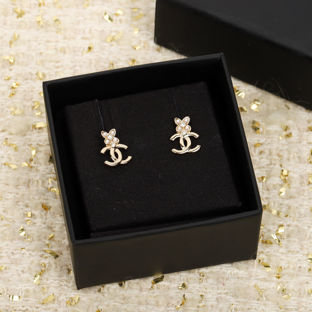 Chanel Fragrant Flower Double C Gold Earrings