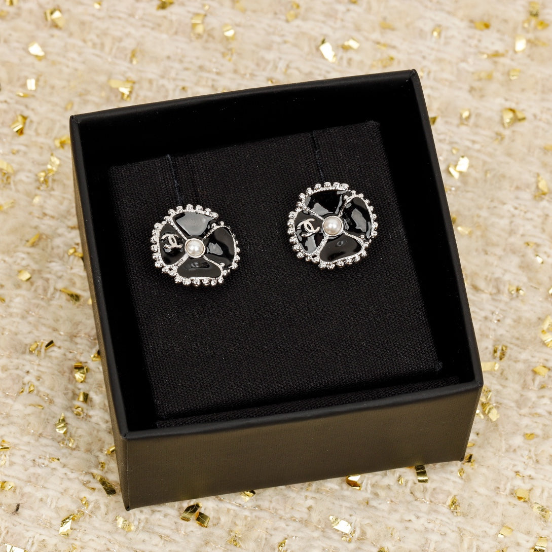 Chanel Double C Small Camellia Gold Earrings