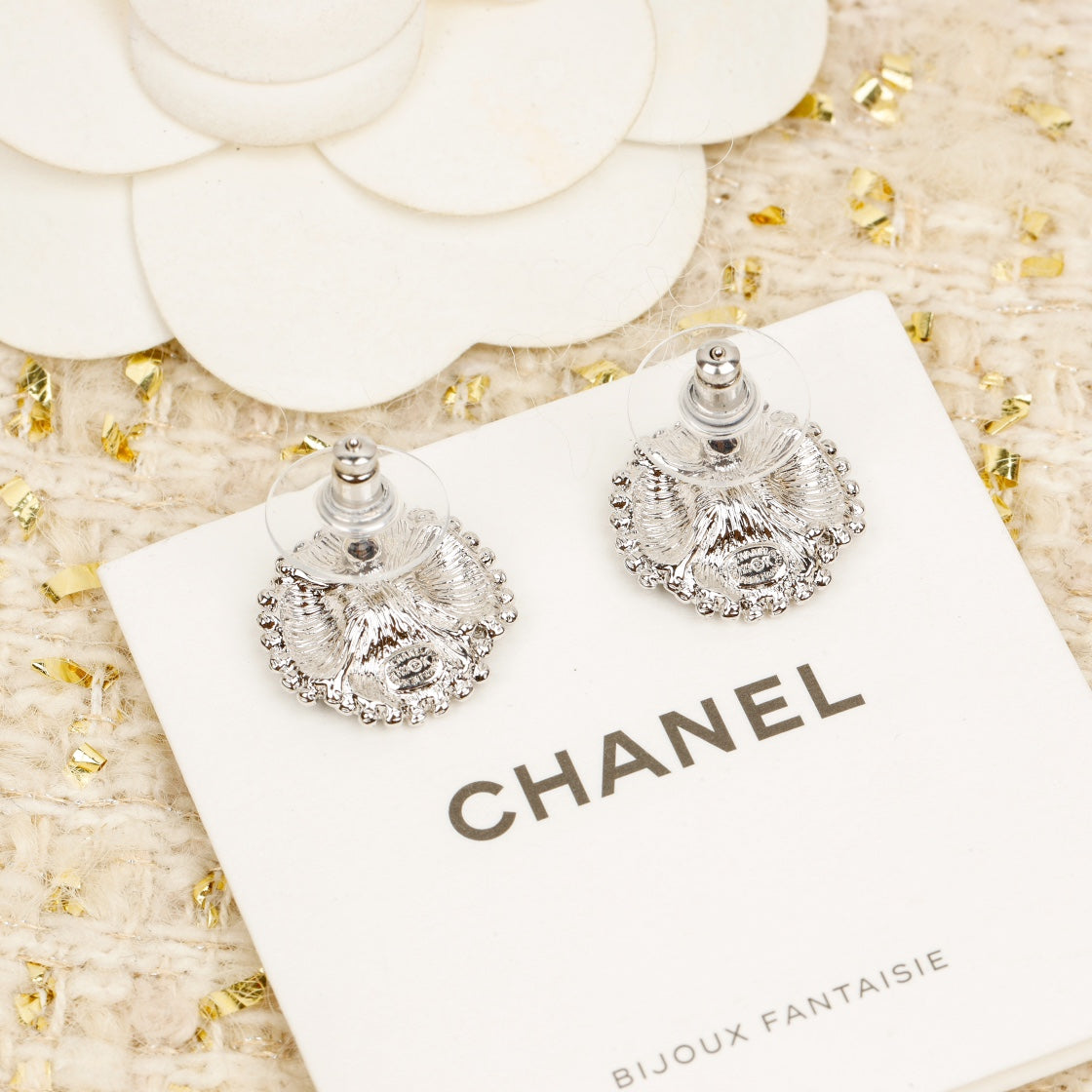 Chanel Double C Small Camellia Gold Earrings