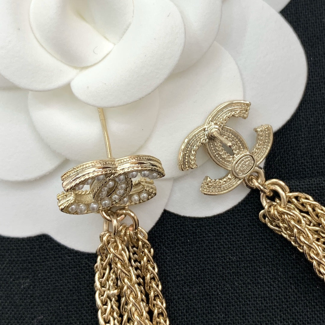 Chanel Double C Tassel Gold Earrings