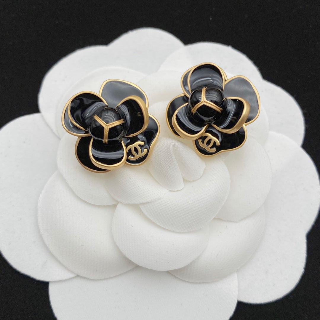 Chanel Double C New Camellia Gold Earrings