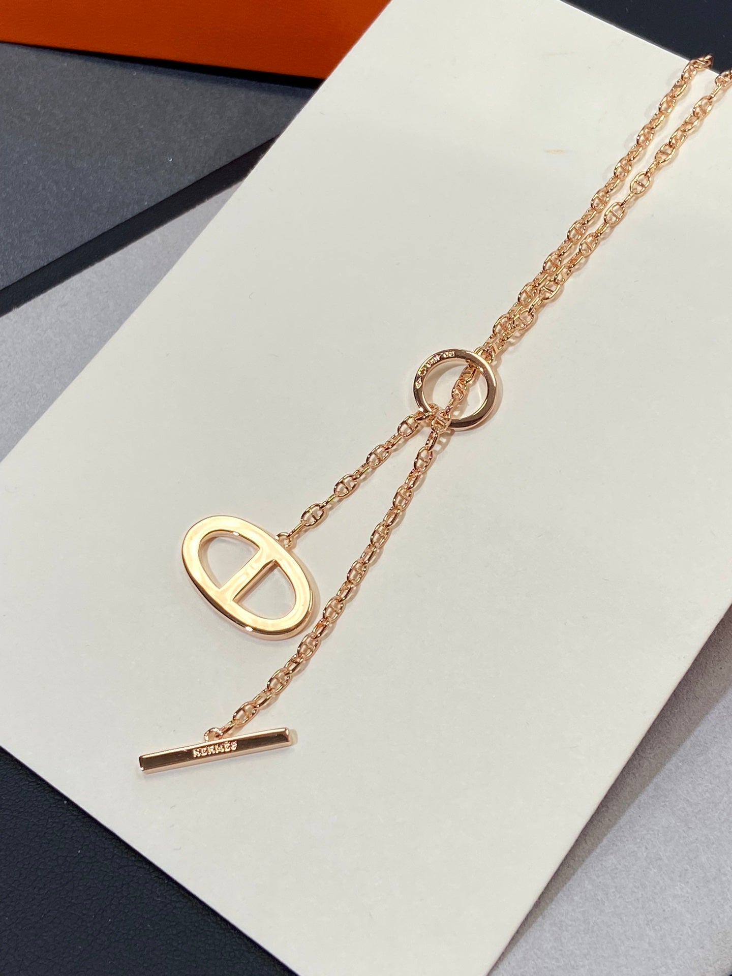 HERMES CHAINE SMALL FULL DIAMOND PIG NOSE PINK GOLD NECKLACE