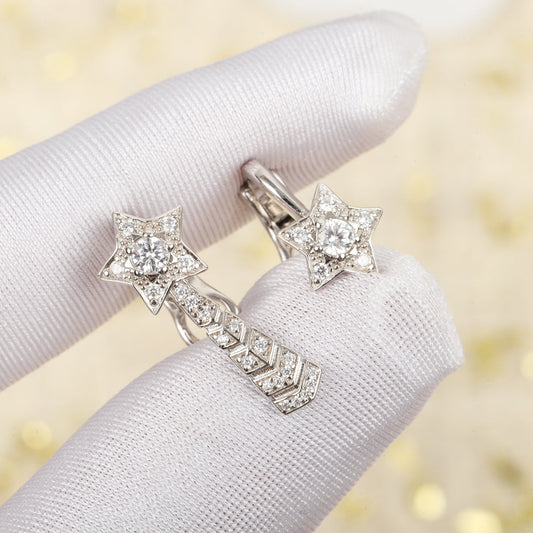 Chanel Comette Etoille Diamonds Flug Silver Earrings
