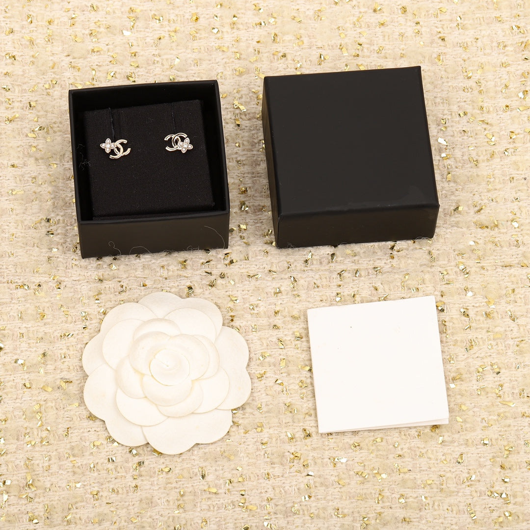 Chanel Double C Flower Gold Earrings