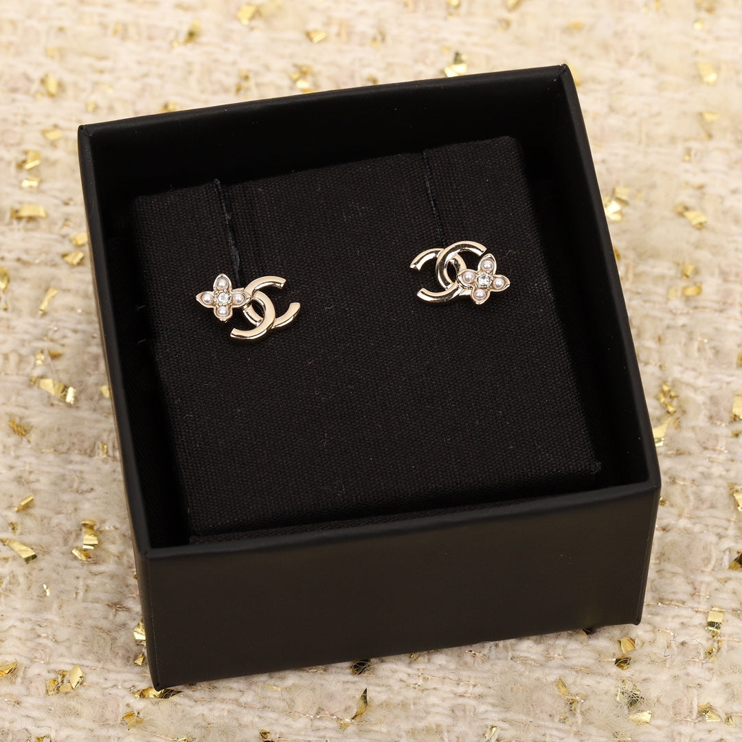 Chanel Double C Flower Gold Earrings