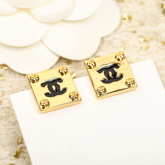 Square Chanel Gold Earrings