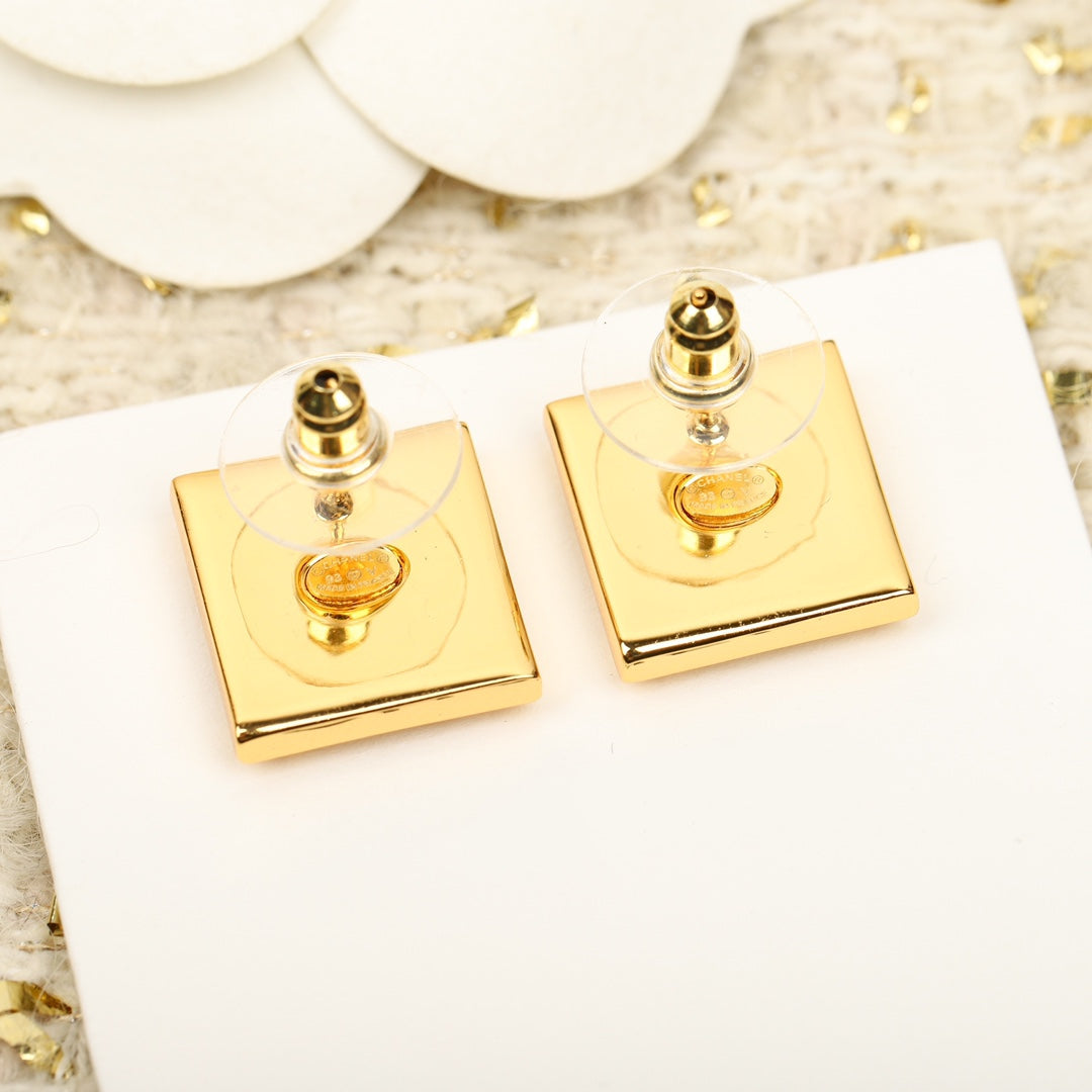Square Chanel Gold Earrings