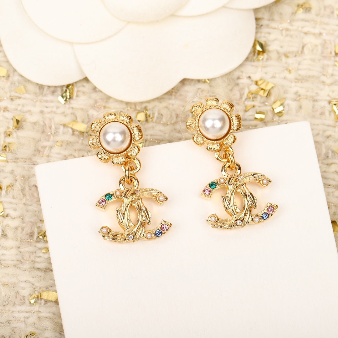 Sunflower Chanel Gold Mutil Diamonds Drop Earrings
