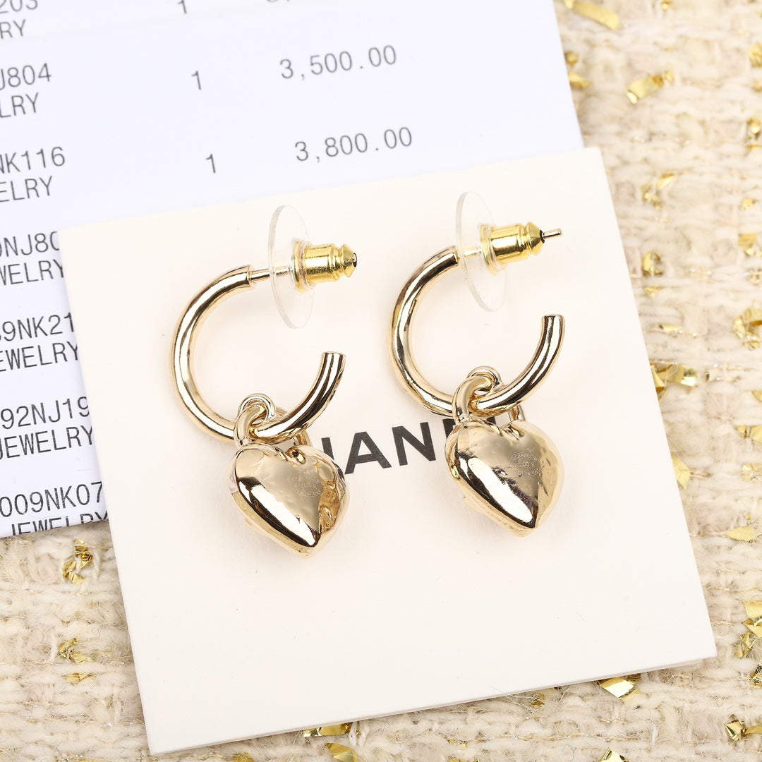 Chanel Double C Drop Heart Gold Earrings