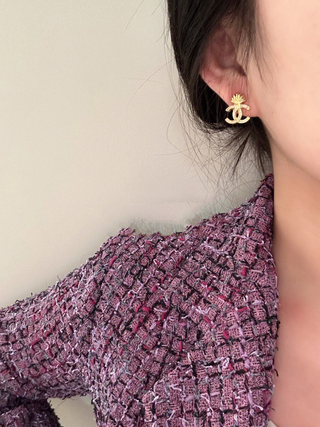 Chanel Vintage Double C Gold Diamonds Earrings