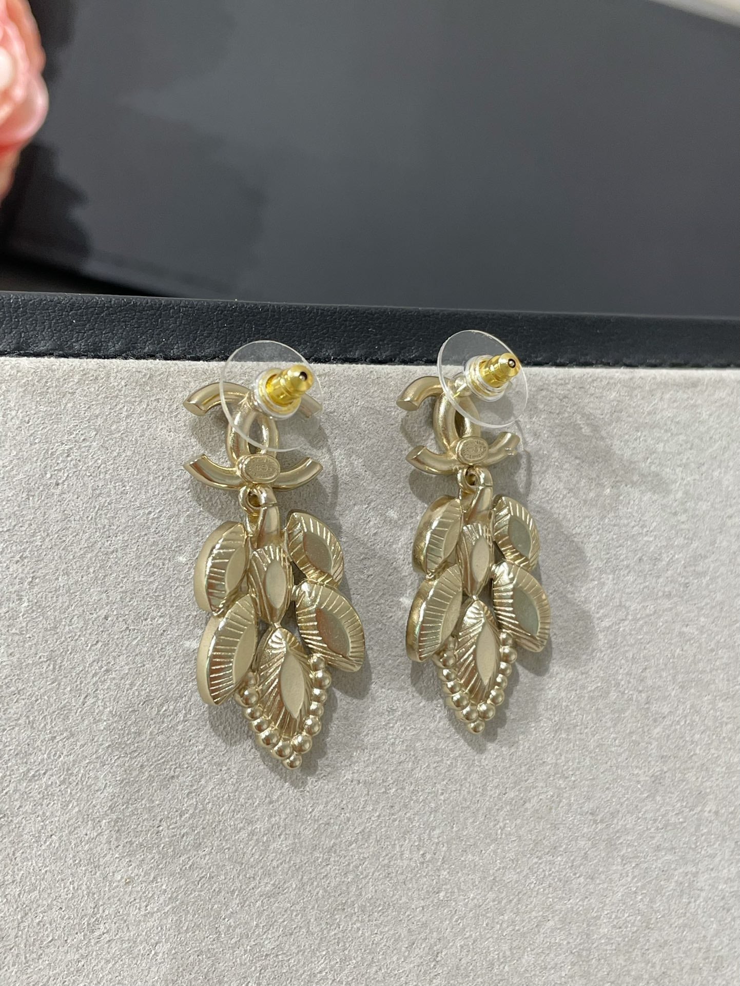 Chanel Small Fragrance Wheat Gold Diamond Earrings
