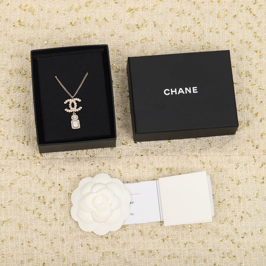 Chanel Perfume Bottle Pendant Gold Necklace