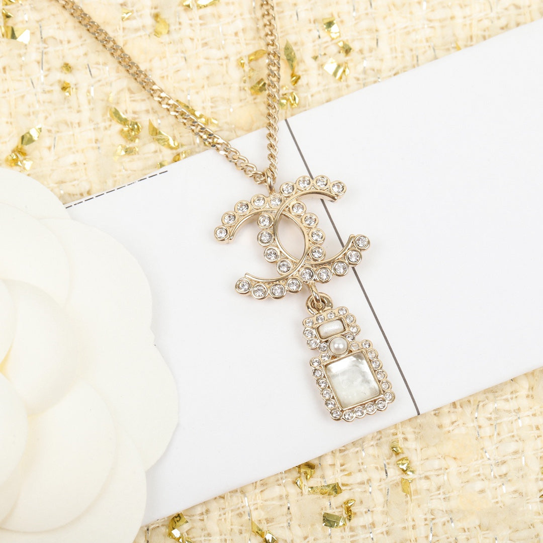 Chanel Perfume Bottle Pendant Gold Necklace