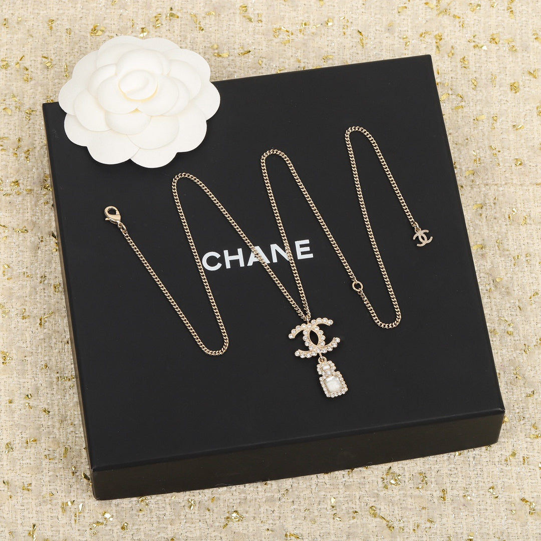 Chanel Perfume Bottle Pendant Gold Necklace