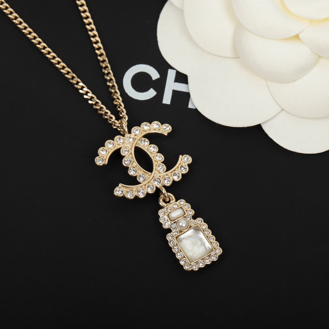 Chanel Perfume Bottle Pendant Gold Necklace