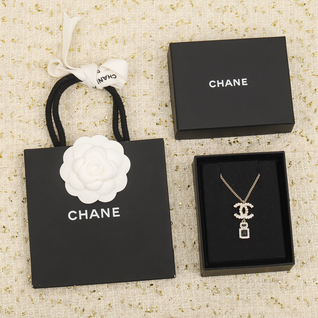 Chanel Perfume Bottle Pendant Gold Necklace